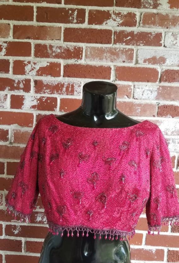 Vintage 60s Elegant Cranberry Red Brocade Silk Jew