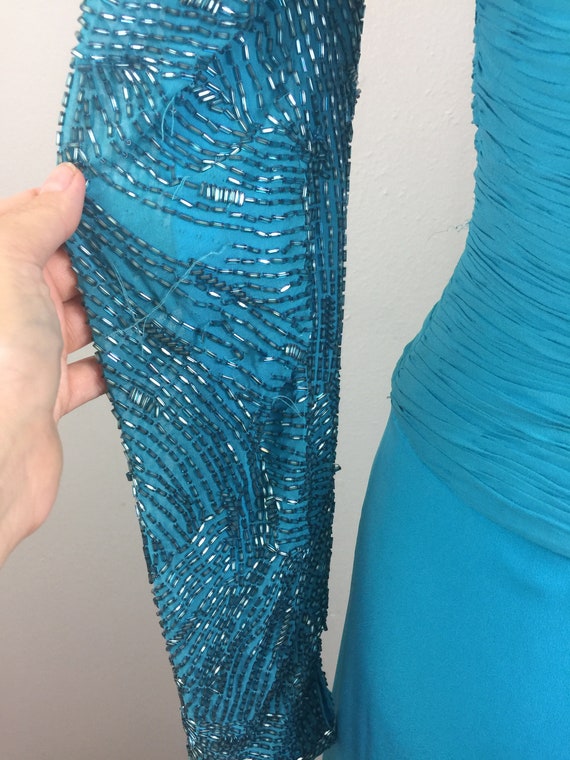 Vintage Blue Beaded Gown Silk Lillie Rubin Party … - image 8