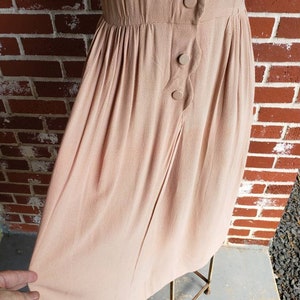 Vintage 40s Blush Pink Scallop Trim Crepe Dress RARE S/M image 9