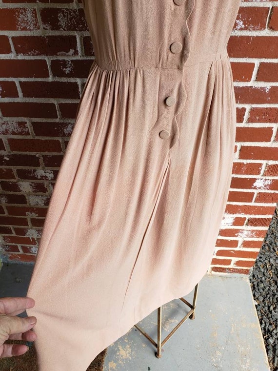 Vintage 40s Blush Pink Scallop Trim Crepe Dress R… - image 9