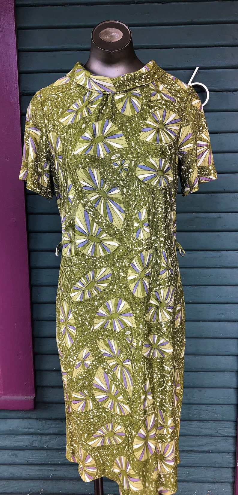 Vintage 1960s MOD PSYCHEDELIC Print Dress Soft Jersey Fabric Shift image 2