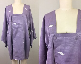 Vintage Japanese KIMONO Purple Clouds Deco Silk Robe