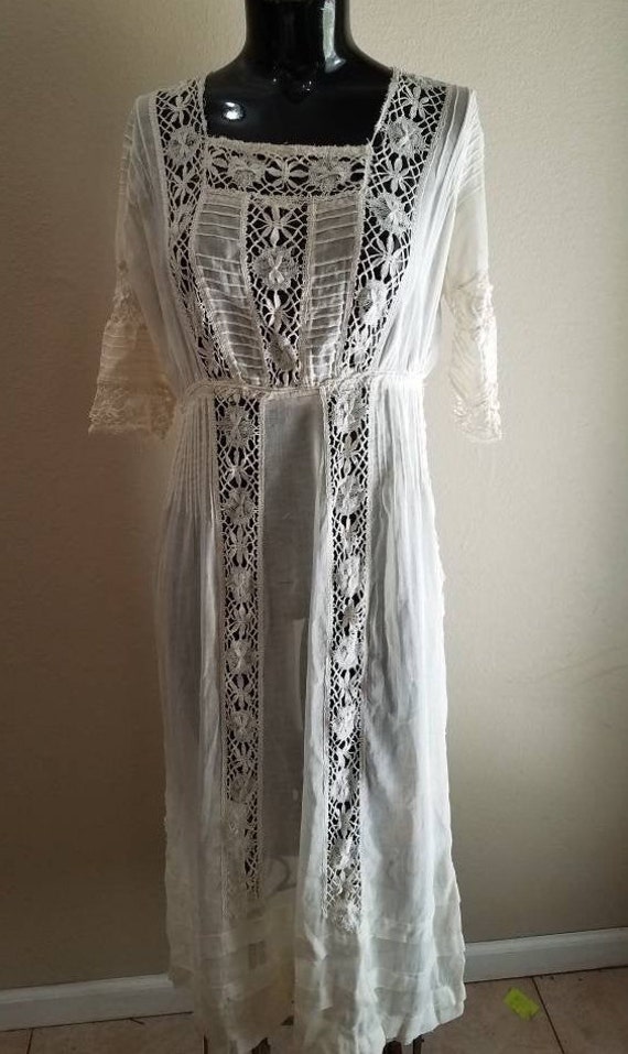 Antique STUNNING Victorian Edwardian White Dress L