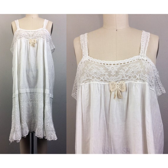 Vintage Antique Victorian Dress Slip White Cotton