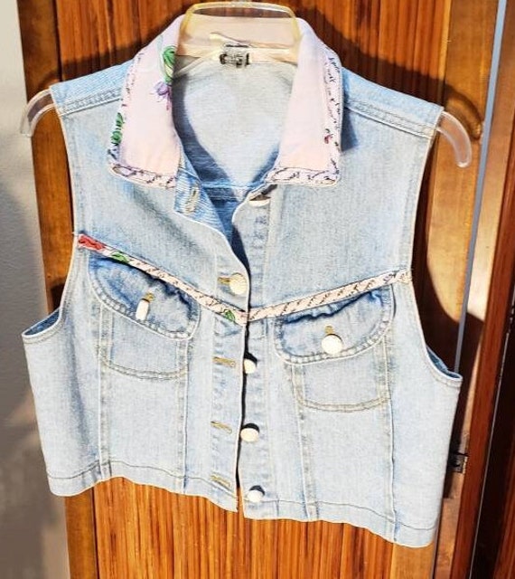 Vintage 80s Cropped Cotton Denim Vest New Wave /P… - image 7