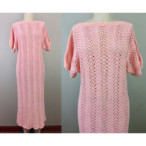 Vintage 1930s Pink Crochet Dress 30s S/M