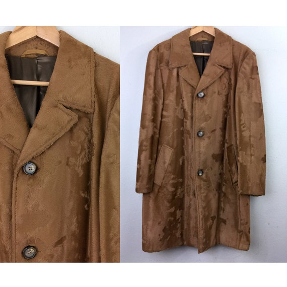 Vintage 60s 1970s Mens Coat Grevelour Brown Faux F