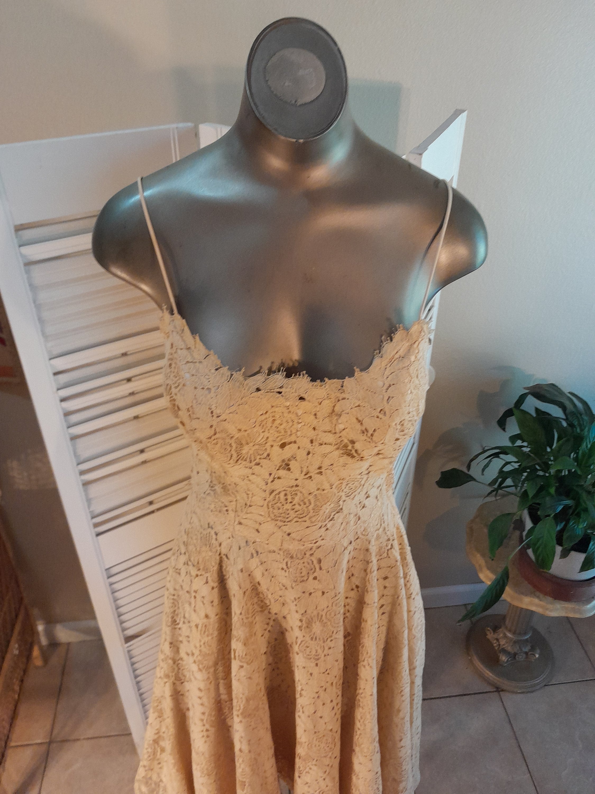 blue and gold maxi dress Abstract Gold Foil Halter Maxi Dress L/XL / BEIGE