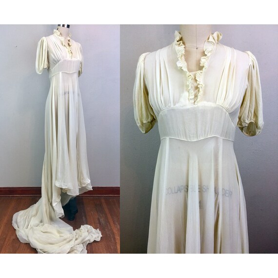 Vintage 1930s Wedding Gown Dress Cream Chiffon Sheer Long | Etsy