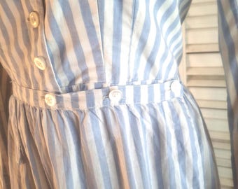 Blue White Stripe Antique Cotton Dress