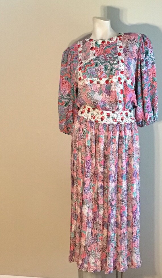 80s Fab Susan FREIS Splatter Print Flowered Pleat… - image 5