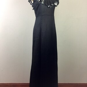 Vintage 30s Black Liquid Satin Gown Hollywood Glam Dress Ruffle Neck 1930s Party Evening S image 2