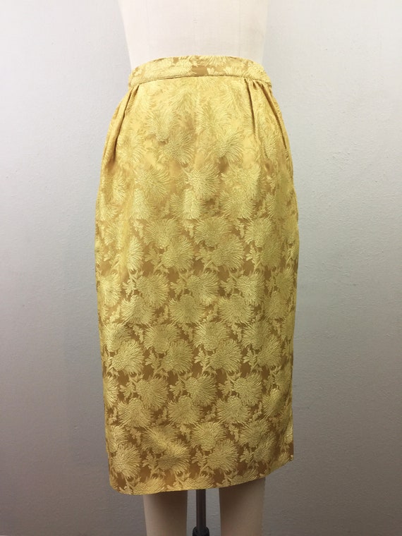 Vintage 50s 60s Gold Floral Brocade Top and Skirt… - image 5