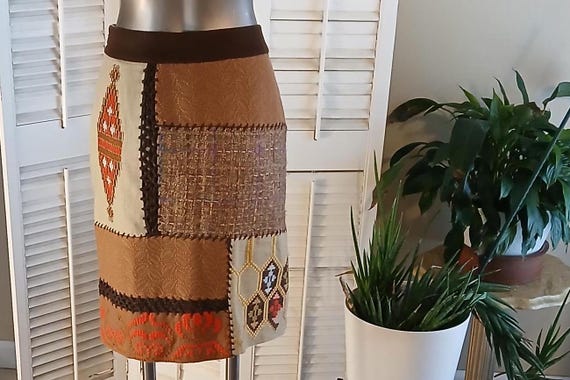 Vintage Tabitha Simmons Textile Patchwork Skirt /… - image 2
