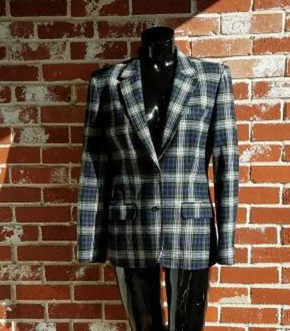 Vintage Pendleton Blue Plaid Blazer M Classic