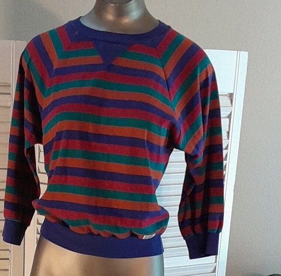 Way Cute Vintage 60s 70s 3/4 Sleeve Stripe Knit T… - image 1