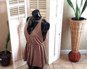 WOW Vintage jaren 60 mod tuniek mokka micro mini-jurk babydoll 32 ZELDZAAM