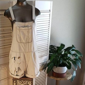 Overall Shorts Upcycled Top shop Hand Painted Nude Woman Sz 10 image 1
