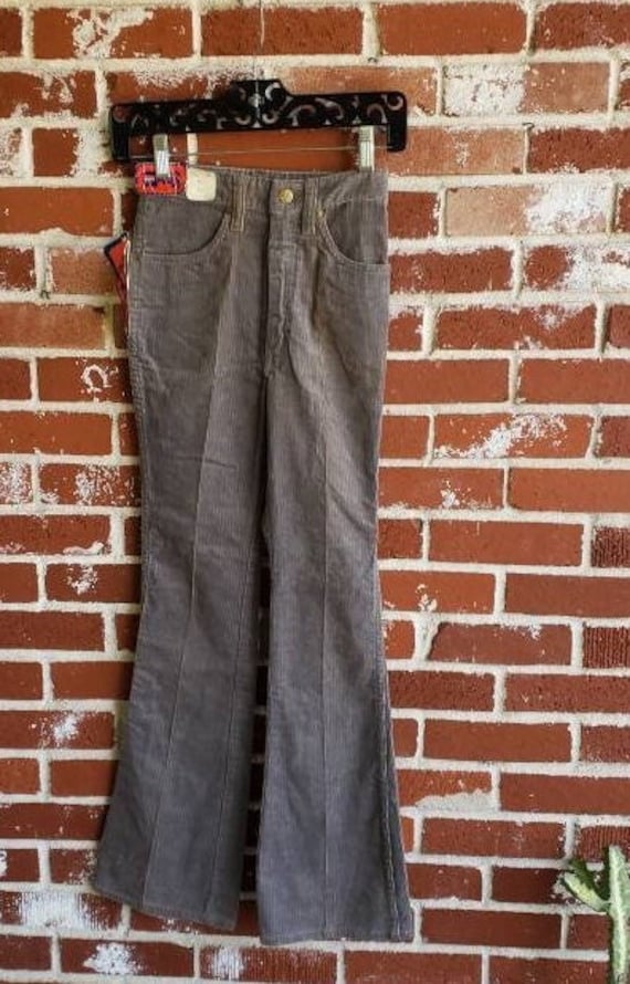 Vintage 70s Gray Corduroy Bellbottoms High Rise W… - image 1