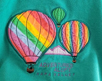 Vintage 70s,80s Napa Valley Rainbow Hot Air Balloon Applique Sweatshirt  M  USA Made