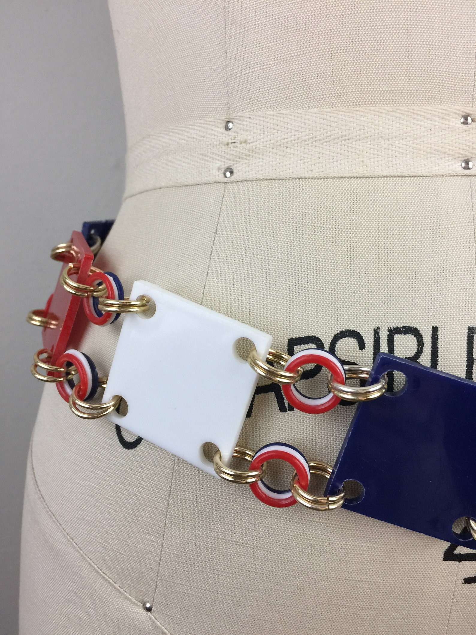 Vintage 60s Plastic Chain Link Belt Red White and Blue Mod Go Etsy