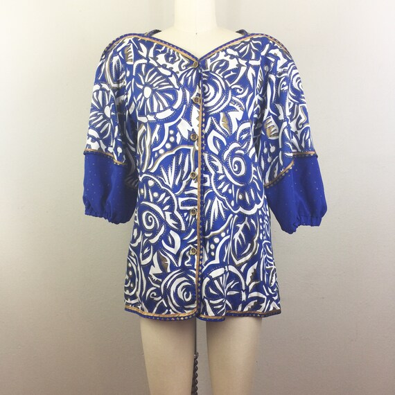 Vintage 80s JEANNE MARC Avant Garde Art Blouse Nov