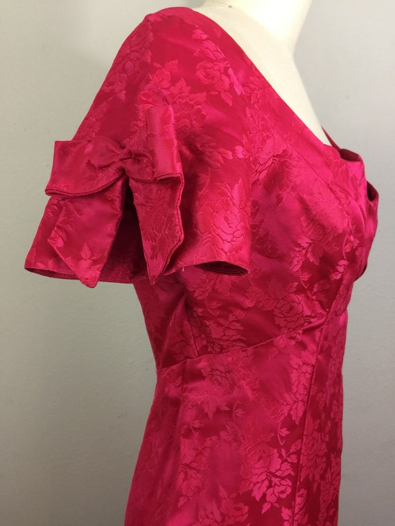 Vintage 60s Fuscia Pink Floral Brocade Satin Gown… - image 5