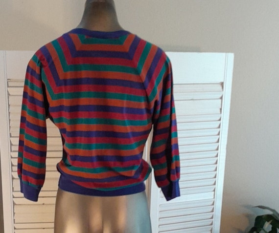 Way Cute Vintage 60s 70s 3/4 Sleeve Stripe Knit T… - image 5