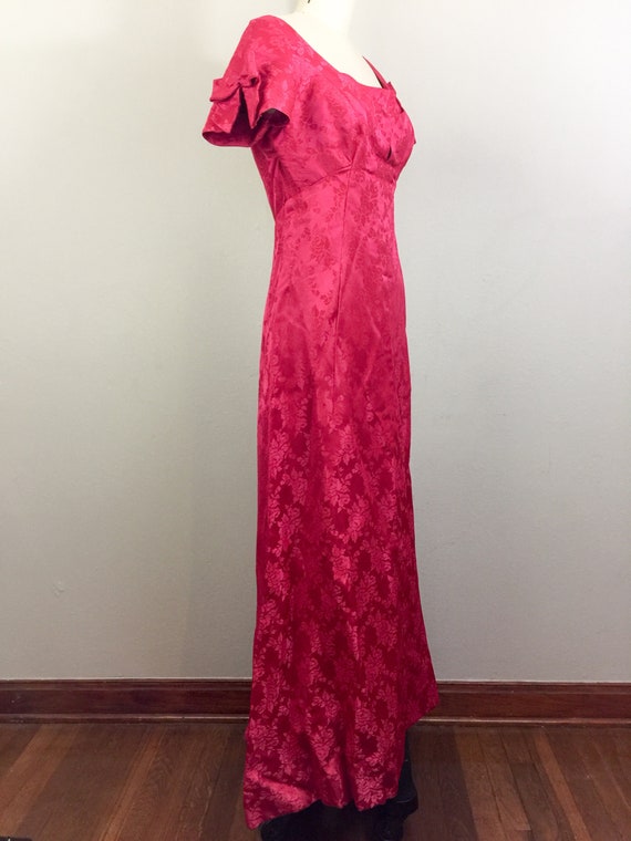 Vintage 60s Fuscia Pink Floral Brocade Satin Gown… - image 4