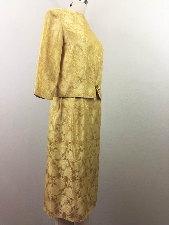 Vintage 50s 60s Gold Floral Brocade Top and Skirt… - image 2