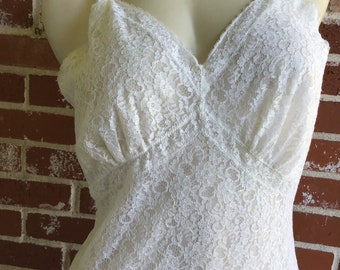 50s 60s Vintage White All LACE Slip DRESS M RARE