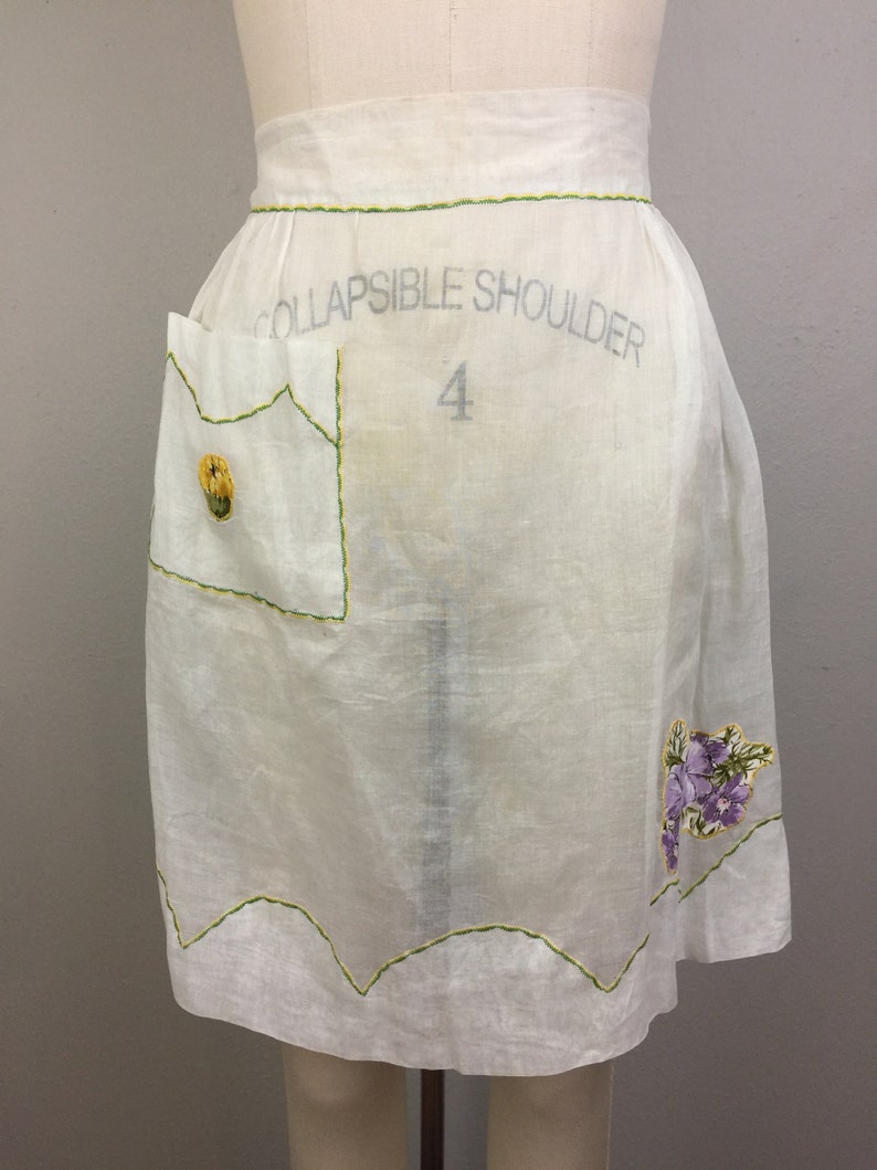 Vintage 40s 50s Apron Sheer White Appliqué Flowers image 2