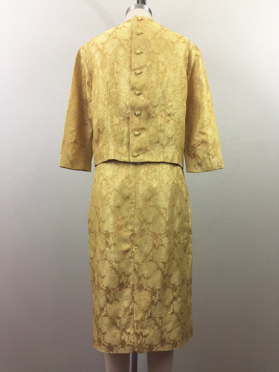 Vintage 50s 60s Gold Floral Brocade Top and Skirt… - image 4