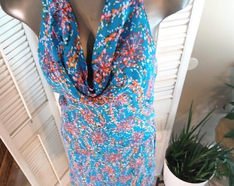 Vintage 90s Diane Von Furstenberg Blue Silk Two Piece / Cowl Neck Halter / sz 4