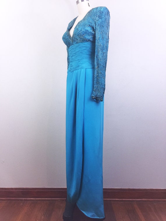 Vintage Blue Beaded Gown Silk Lillie Rubin Party … - image 2