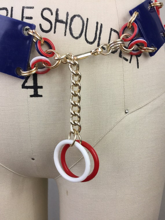 Vintage 60s Plastic Chain Link Belt Red White and Blu… Gem