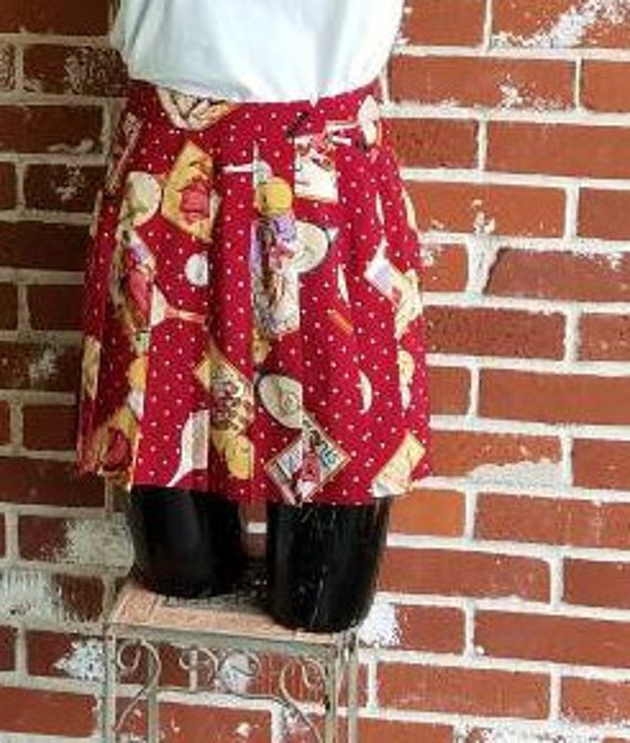 Vintage 70s Head Novelty Print Skirt Pleated Mini