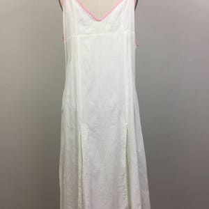 Vintage 1920s White Cotton Sundress w/ Pink Trim 20s Flapper Dress Deco M/L image 5