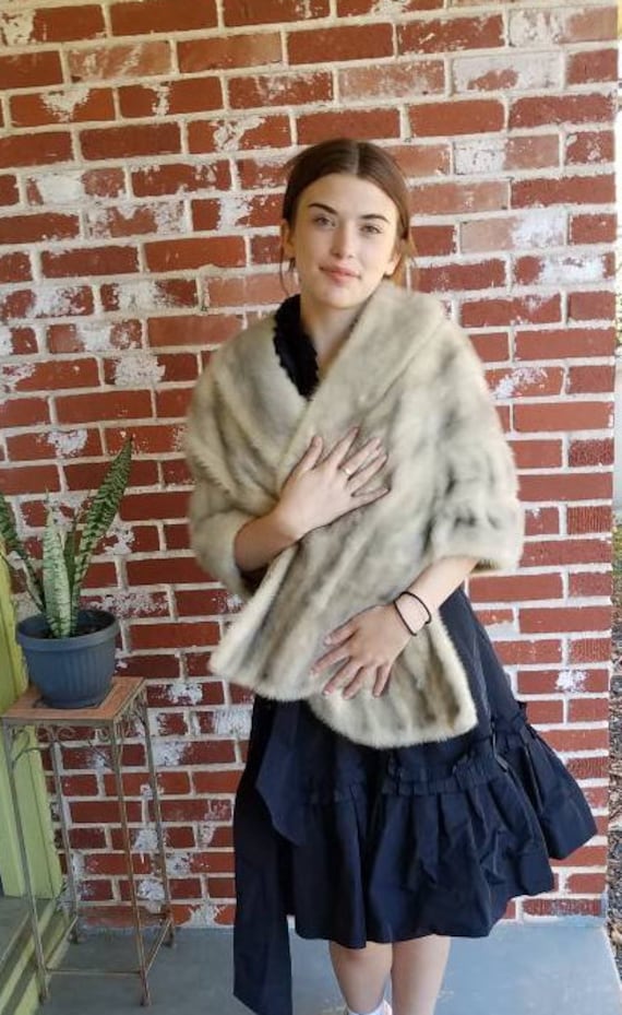 Cerulean Emba MINK Fur Stole , Silver Bride Shawl , Wedding Fur 