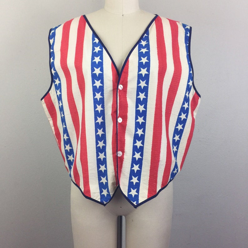 Vintage 60s Paper Vest Stars and Stripes Red White Blue Novelty Mod RARE M/L image 1