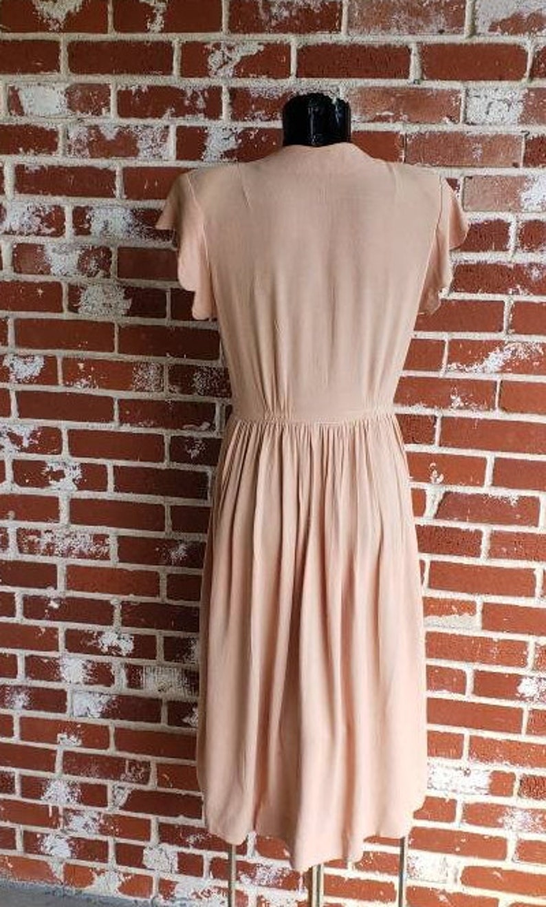 Vintage 40s Blush Pink Scallop Trim Crepe Dress RARE S/M image 7