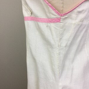 Vintage 1920s White Cotton Sundress w/ Pink Trim 20s Flapper Dress Deco M/L image 6