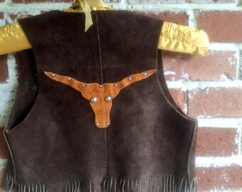 Vintage Leather Child's Longhorn Logo Vest / Sz 6 / Made in USA