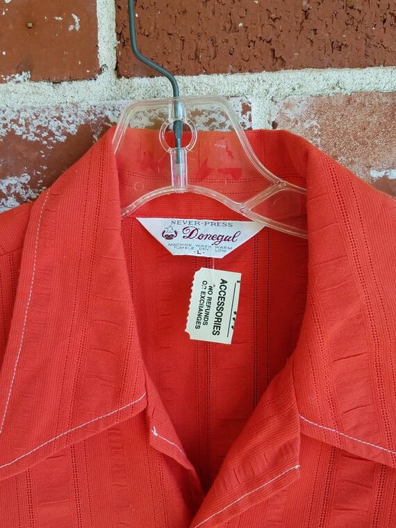 Red 60s 70s SEERSUCKER Shirt Cabana Shirt 4 Pocke… - image 5