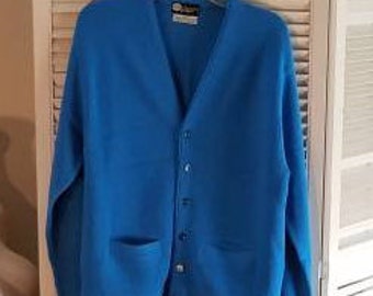 Vintage 60s Blue Golf Acrylic Sweater Grandpa Sweater W/Pockets L