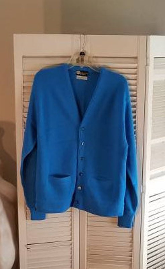 Vintage 60s Blue Golf Acrylic Sweater Grandpa Swea