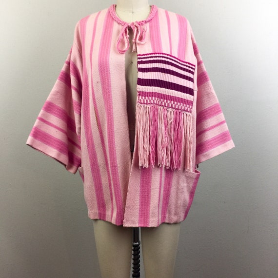 Vintage MEXICAN Pink Stripe Fringe Ethnic Jacket
