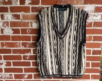 Vintage 80s/90s Tundra V Neck Sweater Vest  XL Cotton 3D Coogi like