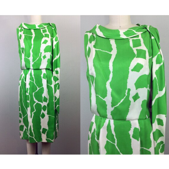 Vintage 60s Suzy Perette Dress Green and White Op… - image 1