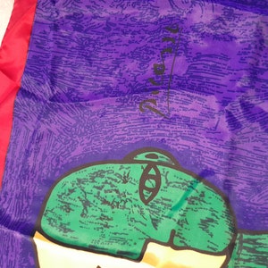 Vintage 80s Large Silk Picasso Scarf Purple/Blue/Yellow/Red/Green image 2